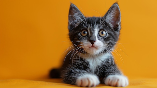 Black and White Kitten on Yellow Blanket