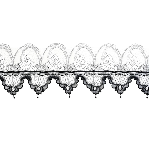 Photo a black and white lace border with a flower design generative ai