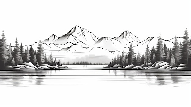 Black And White Above At Lake George Graphic For Tshirt Design