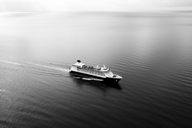 Photo black and white a large boat floating in the open sea