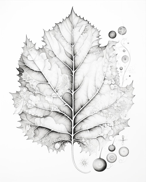 Photo black and white leaf drawing