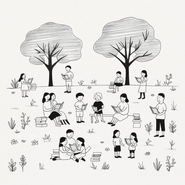 Photo a black and white line art illustration of family