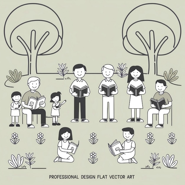 Photo a black and white line art illustration of family