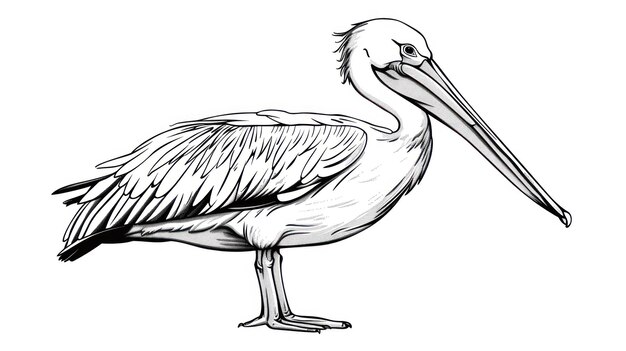 Photo black and white line art illustration of a pelican