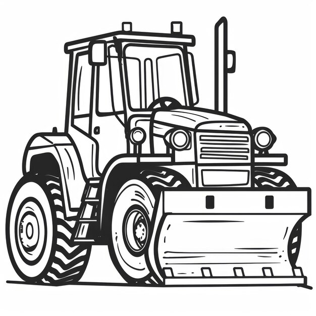 Black and white line art illustration of a tracked bulldozer commonly used in construction and excav