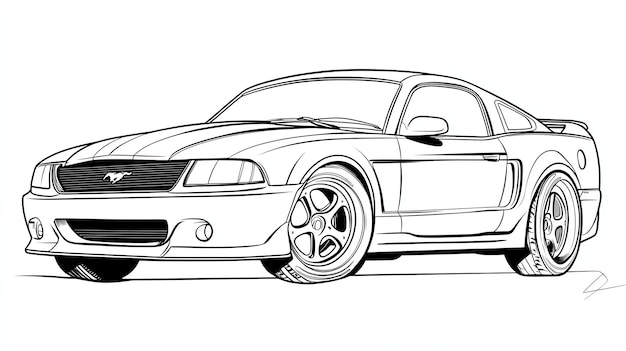 A black and white line drawing of a classic sports car The car is drawn in a realistic style