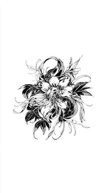 Photo black and white line drawing of a delicate flower