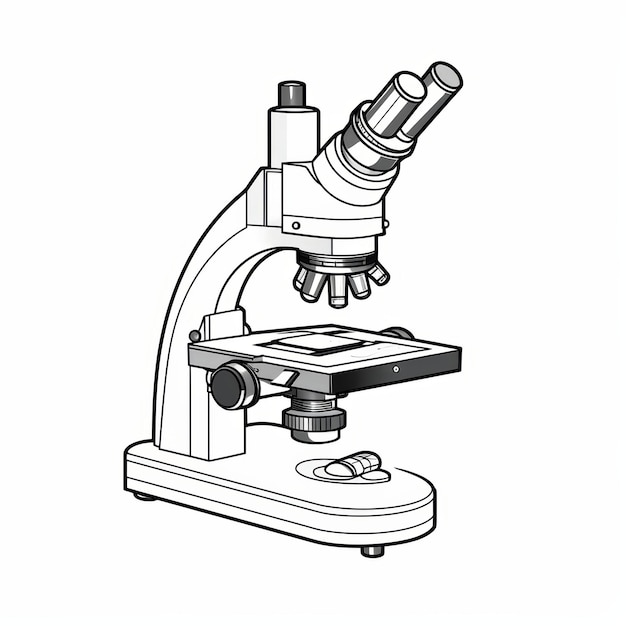 Photo a black and white line drawing of a microscope isolated on a white background