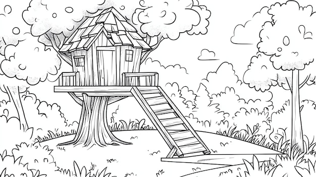 Photo a black and white line drawing of a tree house