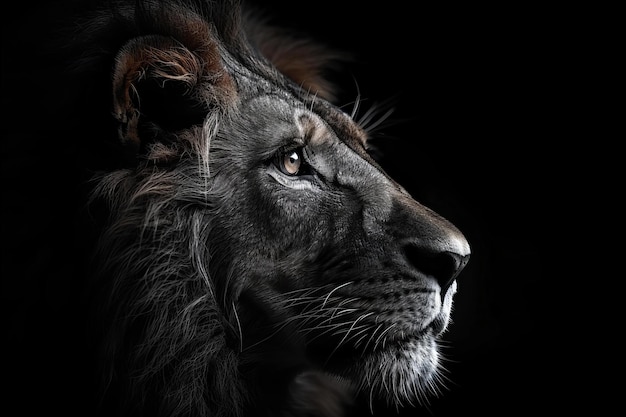 Black and white lion in the dark award winning studio photography professional color grading soft