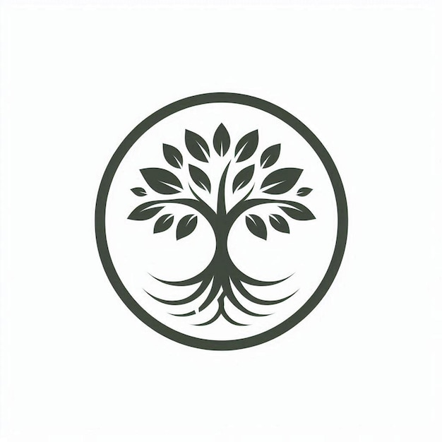 a black and white logo with a tree in the middle