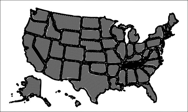 Black and white map of america usa Illustration