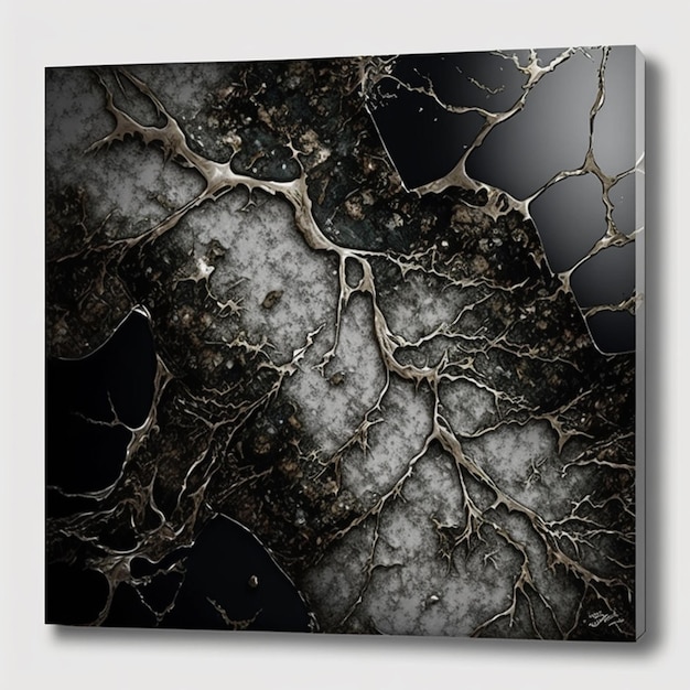 A black and white marble painting with a black background and the word marble on it.