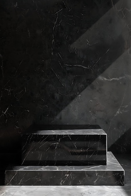 Photo a black and white marble table with a black box on it