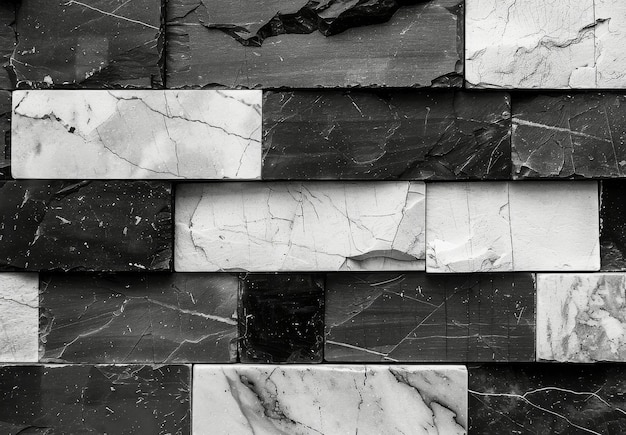 Black And White Marble Tile Wall Close Up