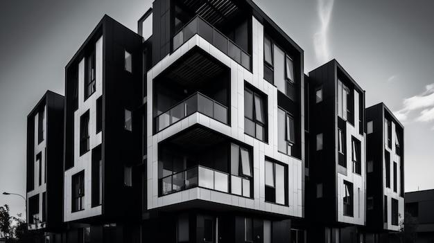 Black and white modern house exterior design AI generated