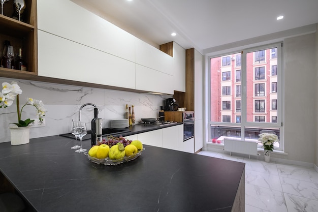 Black and white modern luxury kitchen interior