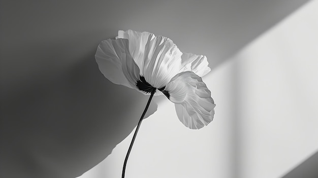 Photo black and white monochrome poppy flower with sunlight shadows minimal stylish still generative ai