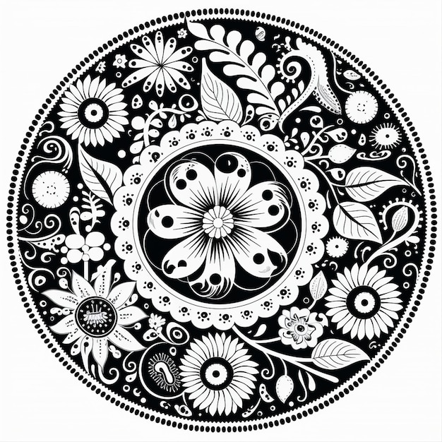 Black White Motifs Decorative Circles Ornate Lace