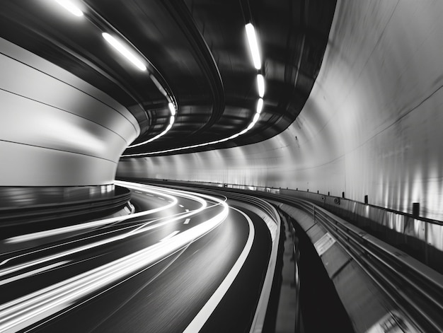 black and white motion blur photo of highway tunnel speed effect minimalist lines