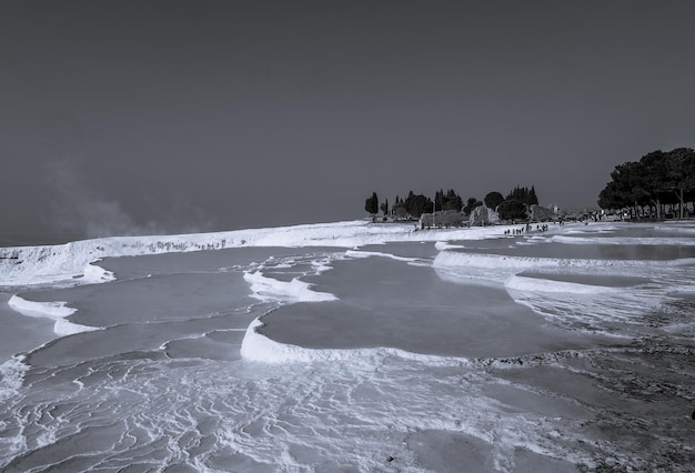 Black and White Natural travertine pools in Pamukkale Pamukkale Turkey