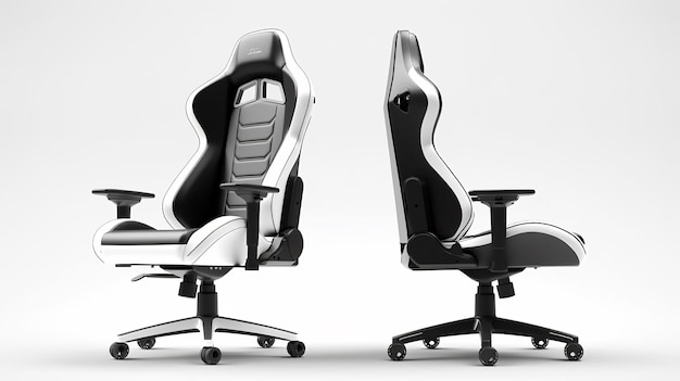 Black and white office chair sitting next to white and black chair Generative AI