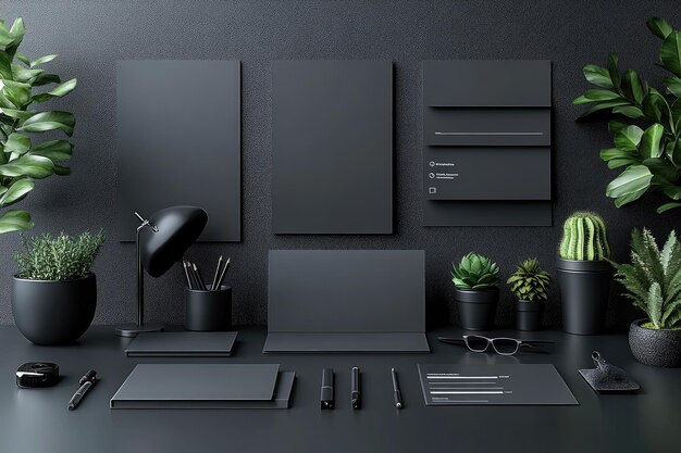 Photo black and white office mockup with plants