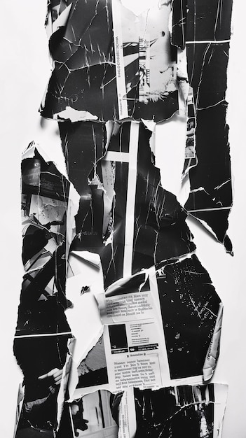 Black white old grunge ripped torn vintage collage posters