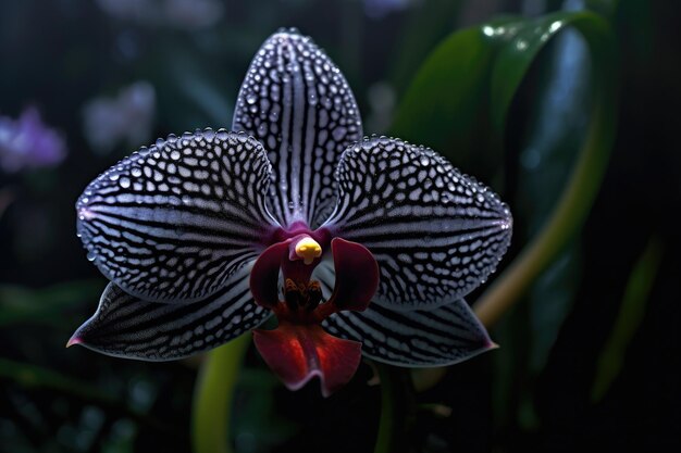 A black and white orchid with black and white spots.