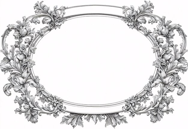 black and white ornate vintagestyle frame with floral and leaf