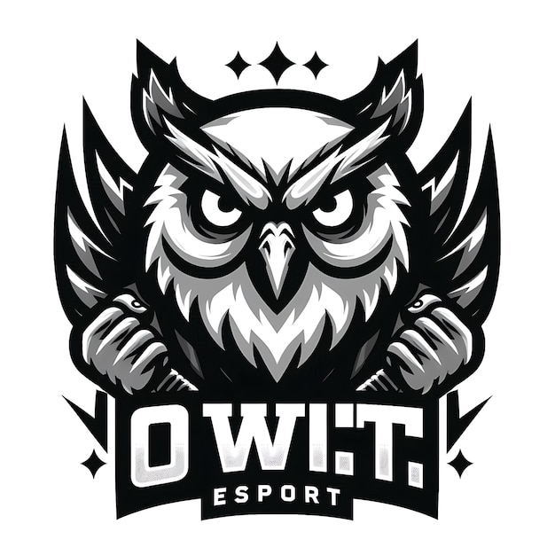 Photo black and white owl mascot logo