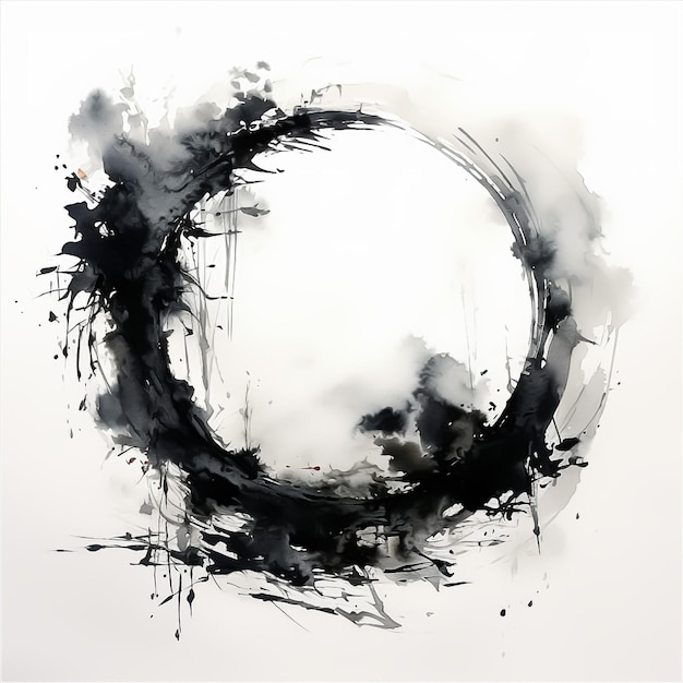 A black and white painting of a circle with a circle in the middle Zen circle