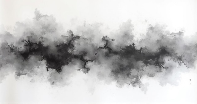 a black and white painting of a cloud with black ink on it