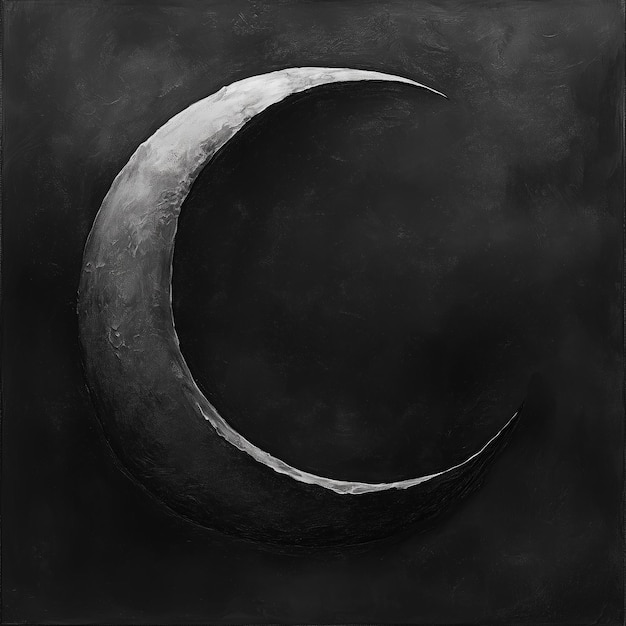 Photo a black and white painting of a crescent symbol on a black background