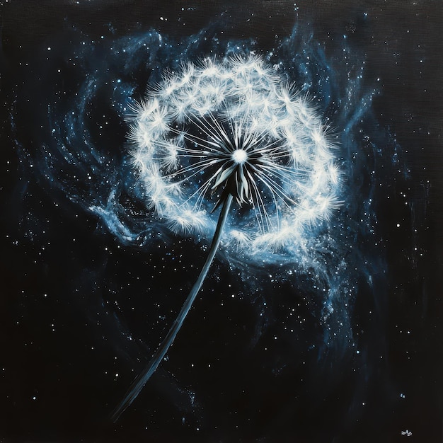 Photo a black and white painting of a dandelion with the words  dandelion  on it