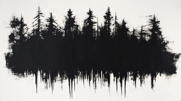 Photo a black and white painting of trees in a forest