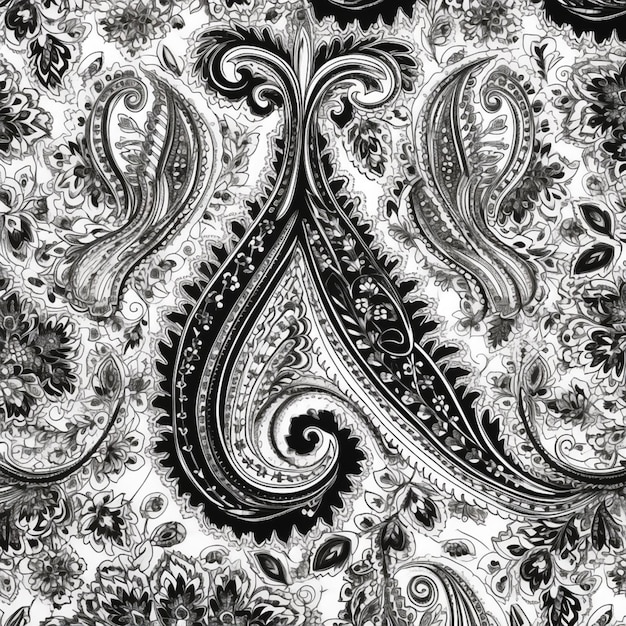 a black and white paisley print fabric with a large paisley design generative ai