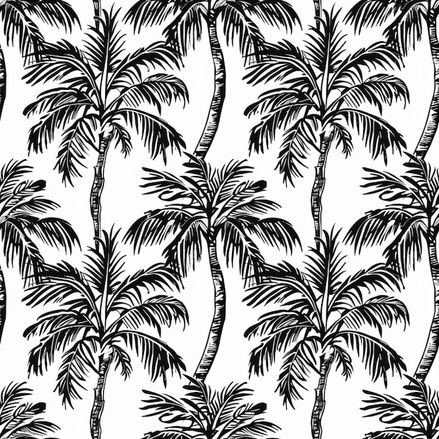 Photo a black and white palm tree pattern with birds on it generative ai