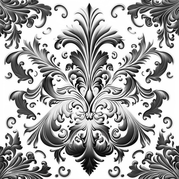 A black and white pattern with a floral design.