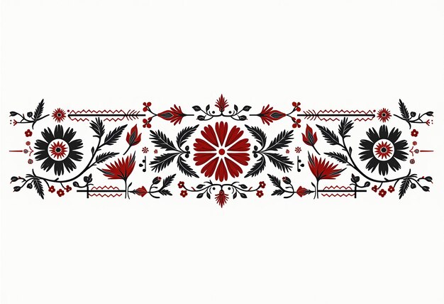 Photo a black and white pattern with a red flower and a red flower