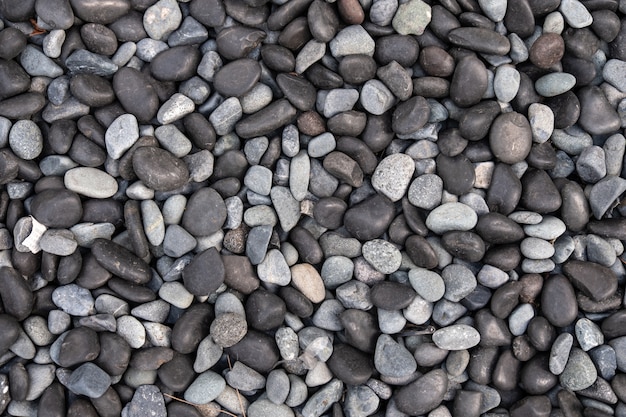 Black and white pebbles for background and texture. Rock or stone pebble is sign of spa and zen religion.