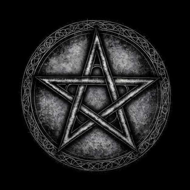 Black and White Pentagram in Circle