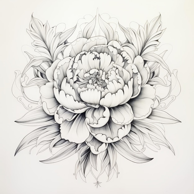 Black and white peony Hand drawn vector illustration for your design