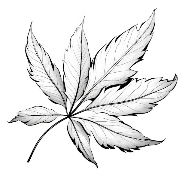 Black And White Peony Leaf Vector Drawing