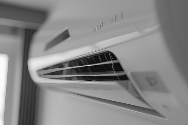 A black and white photo of a air conditioner