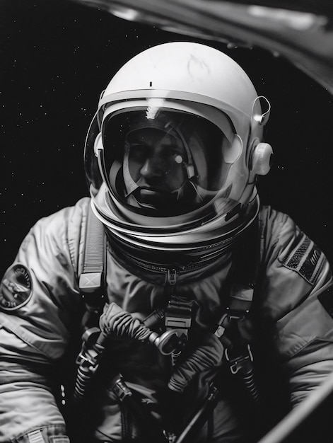 Photo black and white photo of an astronaut on a black background ai generated ai generative ai generativ