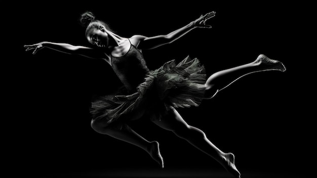 A black and white photo of a ballet dancer in the dark.