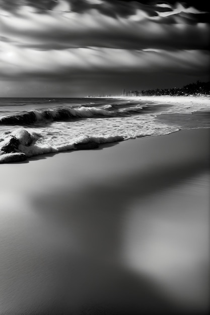 A Black And White Photo Of A Beach