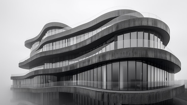 a black and white photo of a building with the word  b  on it