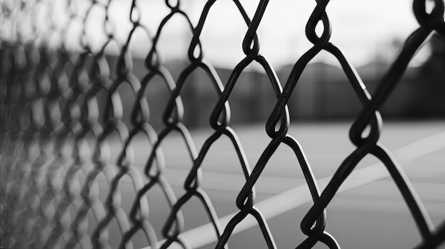 Black and White Photo of a Chain Link Fence